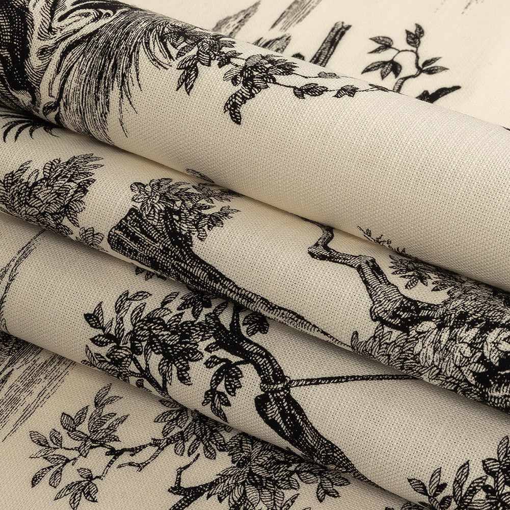 Victoria Noir Toile Printed Cotton Canvas - Folded