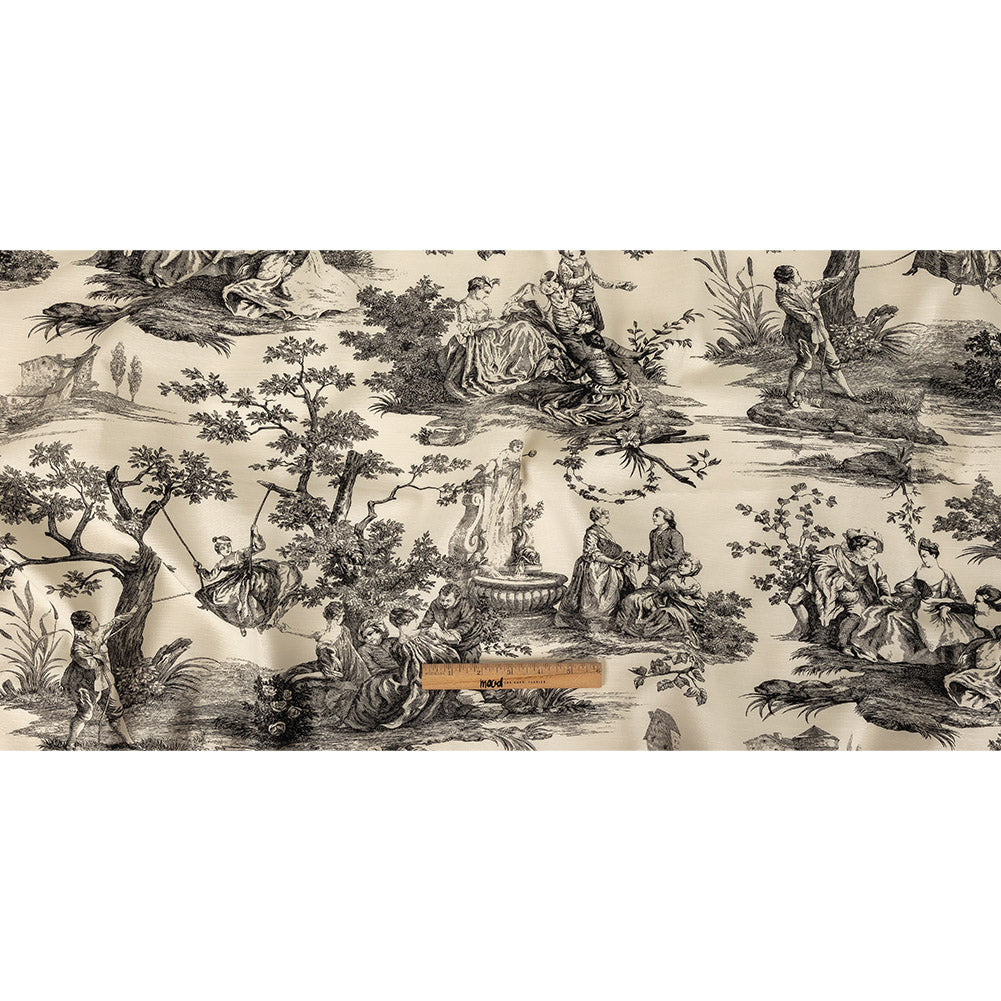 Victoria Noir Toile Printed Cotton Canvas - Full