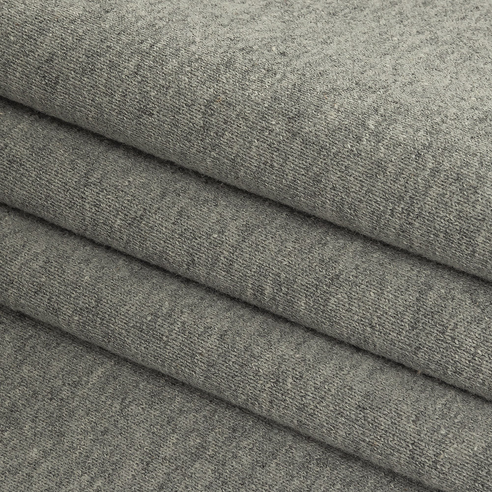 Cotton French Terry Knit - Heathered Gray and Lily White - Elida Collection Cotton French Terry Knit - Heathered Gray and Lily White - Elida Collection