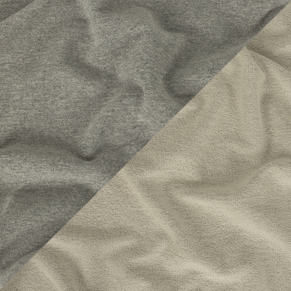 Cotton French Terry Knit - Heathered Gray and Lily White - Elida Collection Cotton French Terry Knit - Heathered Gray and Lily White - Elida Collection