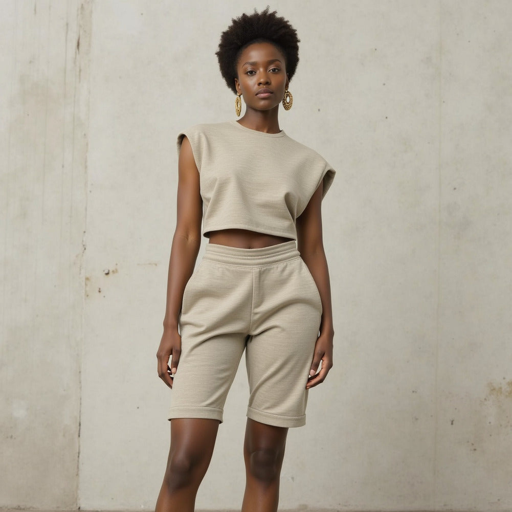 Cotton French Terry Knit - Heathered Moonbeam, Quarry, and Turtledove - Elida Collection Cotton French Terry Knit - Heathered Moonbeam, Quarry, and Turtledove - Elida Collection