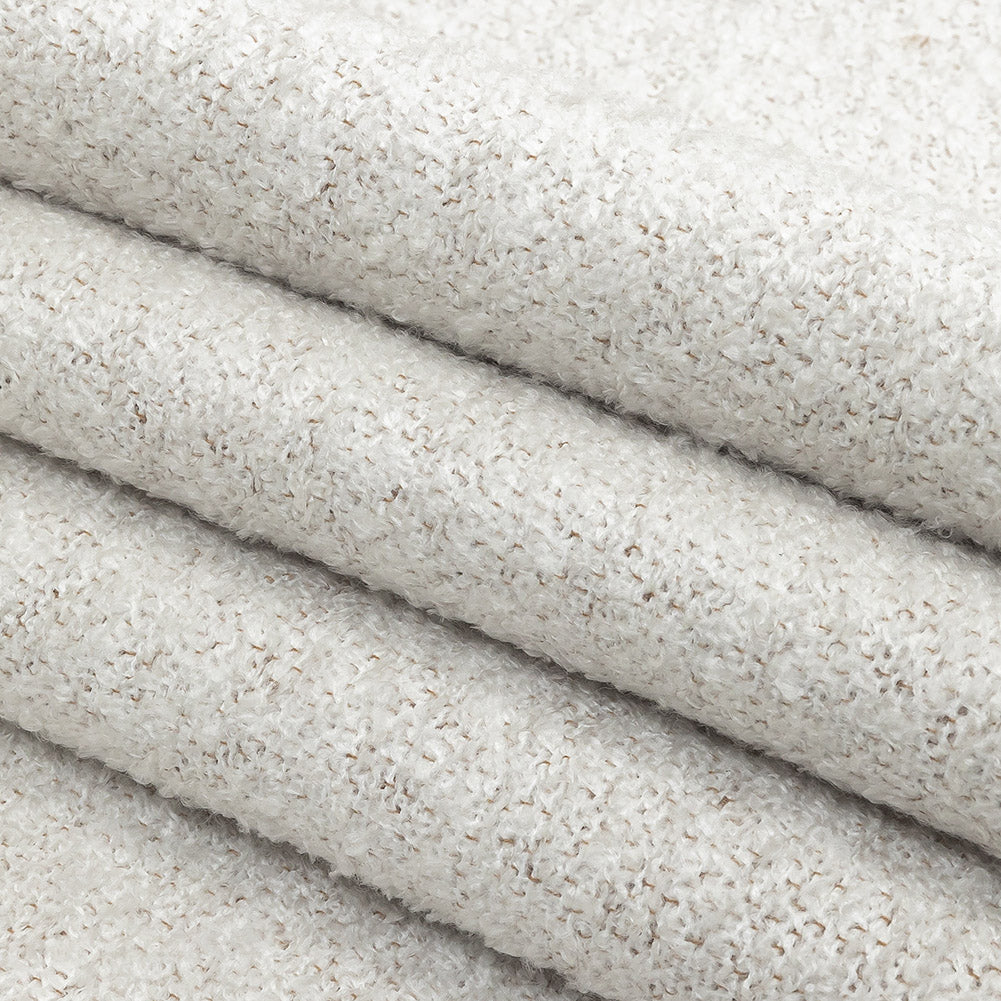 Snow Striated Acrylic and Cotton Boucle with Tan Woven Backing - Folded Snow Striated Acrylic and Cotton Boucle with Tan Woven Backing - Folded