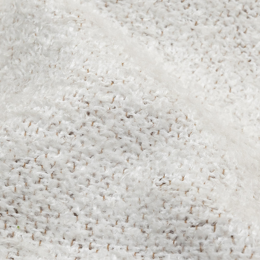 Snow Striated Acrylic and Cotton Boucle with Tan Woven Backing - Detail Snow Striated Acrylic and Cotton Boucle with Tan Woven Backing - Detail