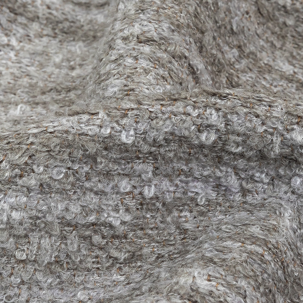 Pebble Striated Acrylic and Cotton Boucle with Tan Woven Backing - Detail Pebble Striated Acrylic and Cotton Boucle with Tan Woven Backing - Detail