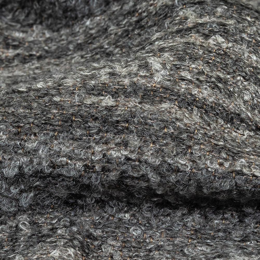 Graphite Striated Acrylic and Cotton Boucle with Tan Woven Backing Detail Graphite Striated Acrylic and Cotton Boucle with Tan Woven Backing Detail
