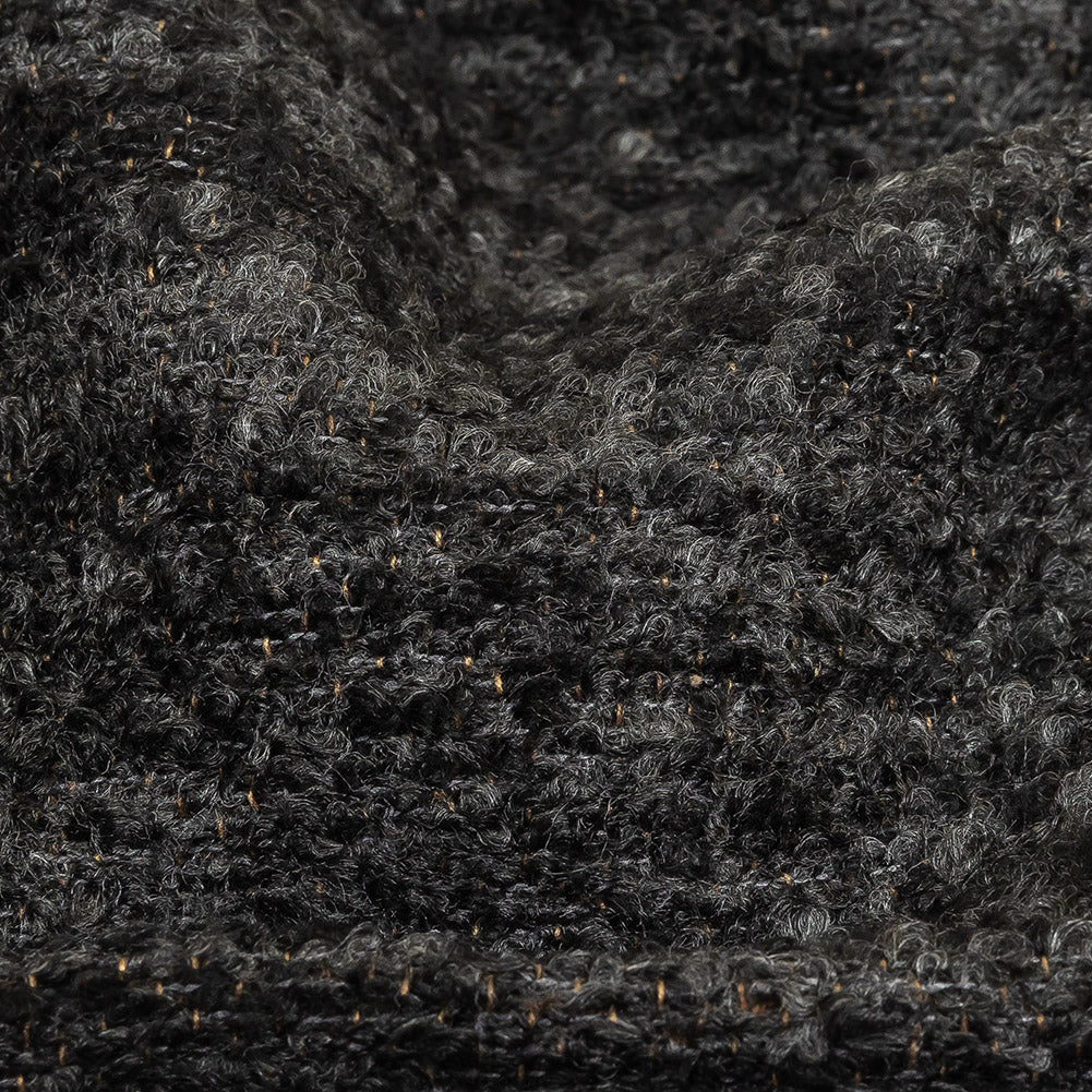 Onyx Striated Upholstery Boucle with Tan Woven Backing - Detail Onyx Striated Upholstery Boucle with Tan Woven Backing - Detail