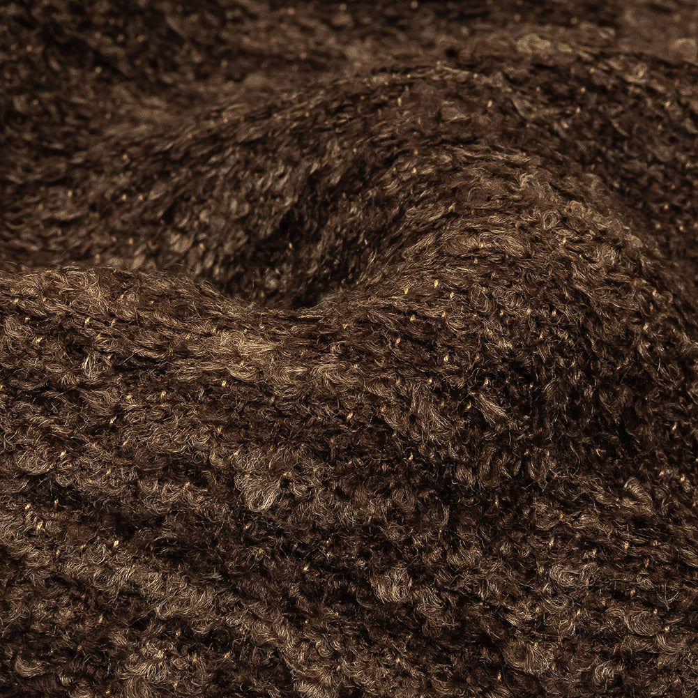 Chocolate Striated Upholstery Boucle with Tan Woven Backing - Detail Chocolate Striated Upholstery Boucle with Tan Woven Backing - Detail