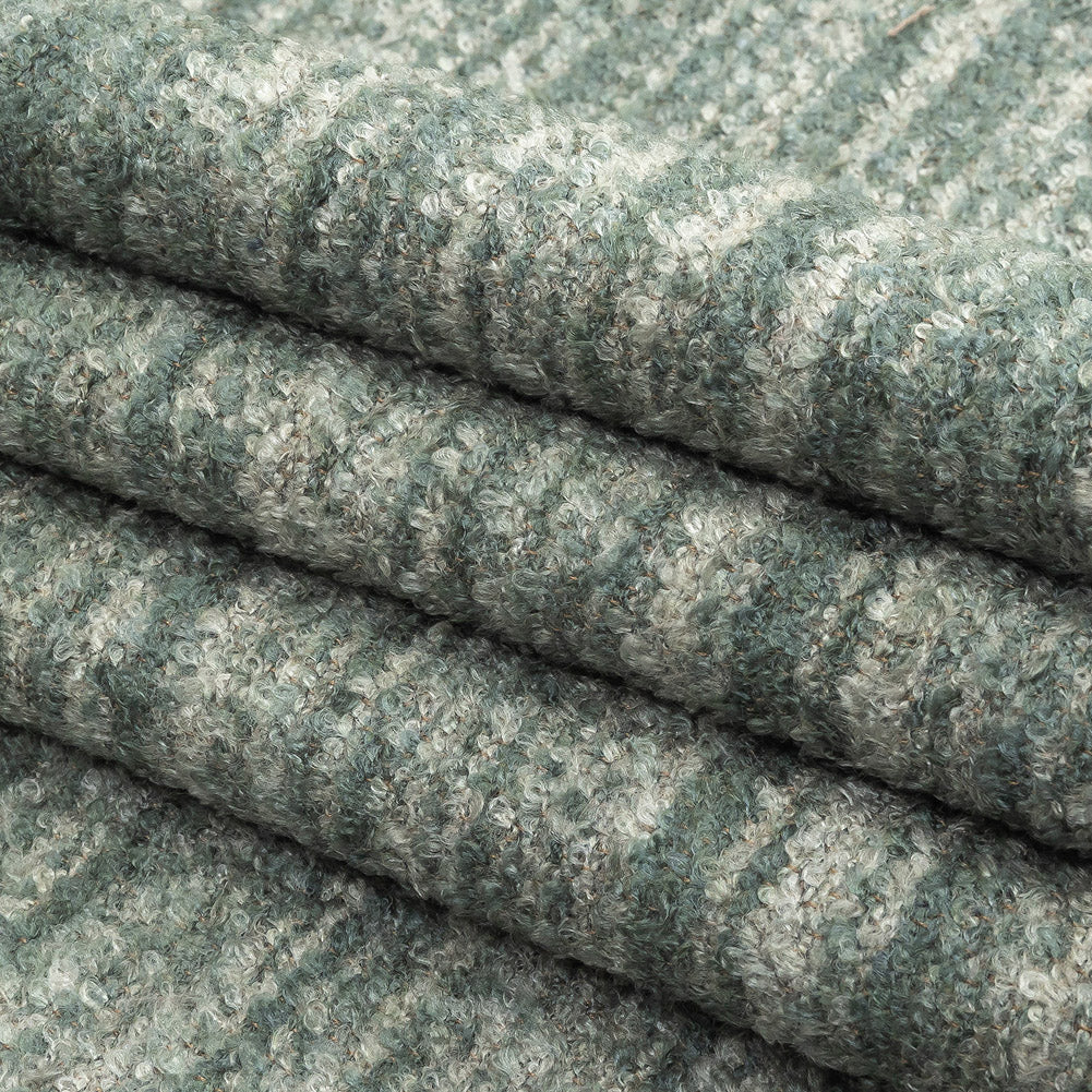 Haze Striated Acrylic and Cotton Boucle with Tan Woven Backing - Folded Haze Striated Acrylic and Cotton Boucle with Tan Woven Backing - Folded