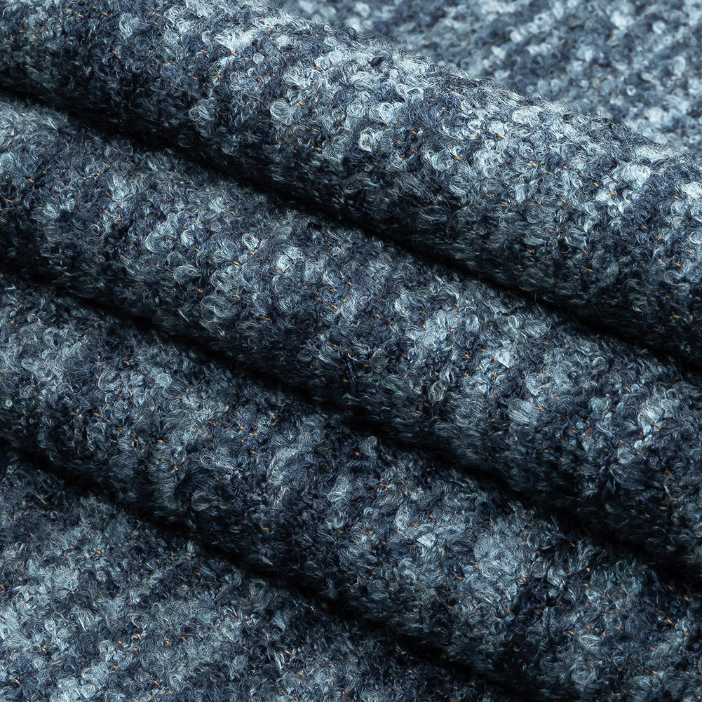 Navy Striated Upholstery Boucle with Tan Woven Backing Folded Navy Striated Upholstery Boucle with Tan Woven Backing Folded