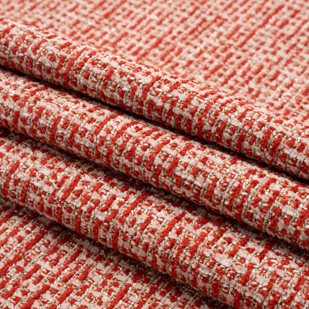 Crypton Ruby and Beige Tweed Polyester Upholstery Chenille Folded Crypton Ruby and Beige Tweed Polyester Upholstery Chenille Folded