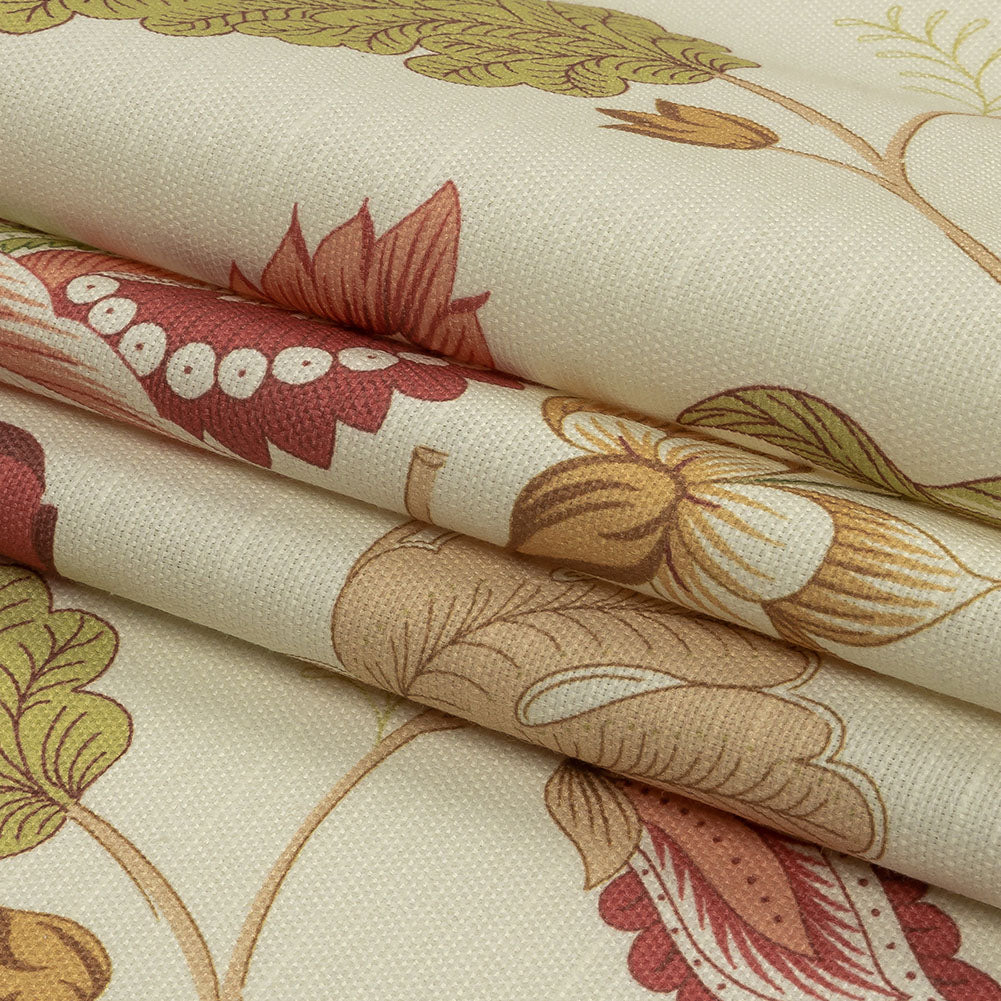 Red, Green and Beige Floral Cotton Blend - Folded Red, Green and Beige Floral Cotton Blend - Folded