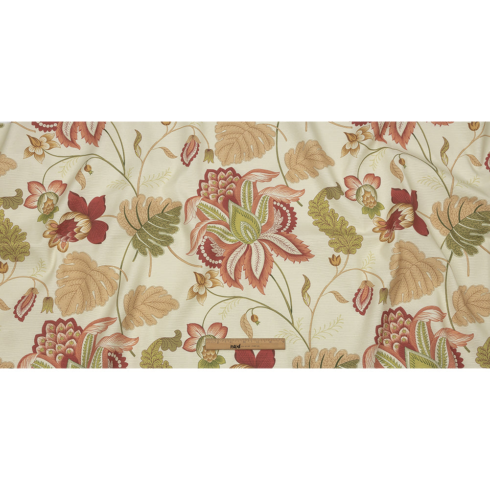 Red, Green and Beige Floral Cotton Blend - Full Red, Green and Beige Floral Cotton Blend - Full