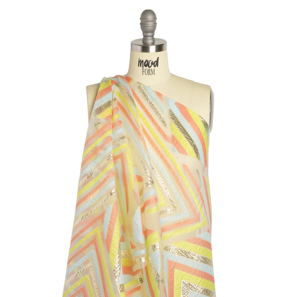 Metallic Gold, Coral and Lime Chevrons and Arrows Luxury Burnout Brocade Detail Metallic Gold, Coral and Lime Chevrons and Arrows Luxury Burnout Brocade Detail