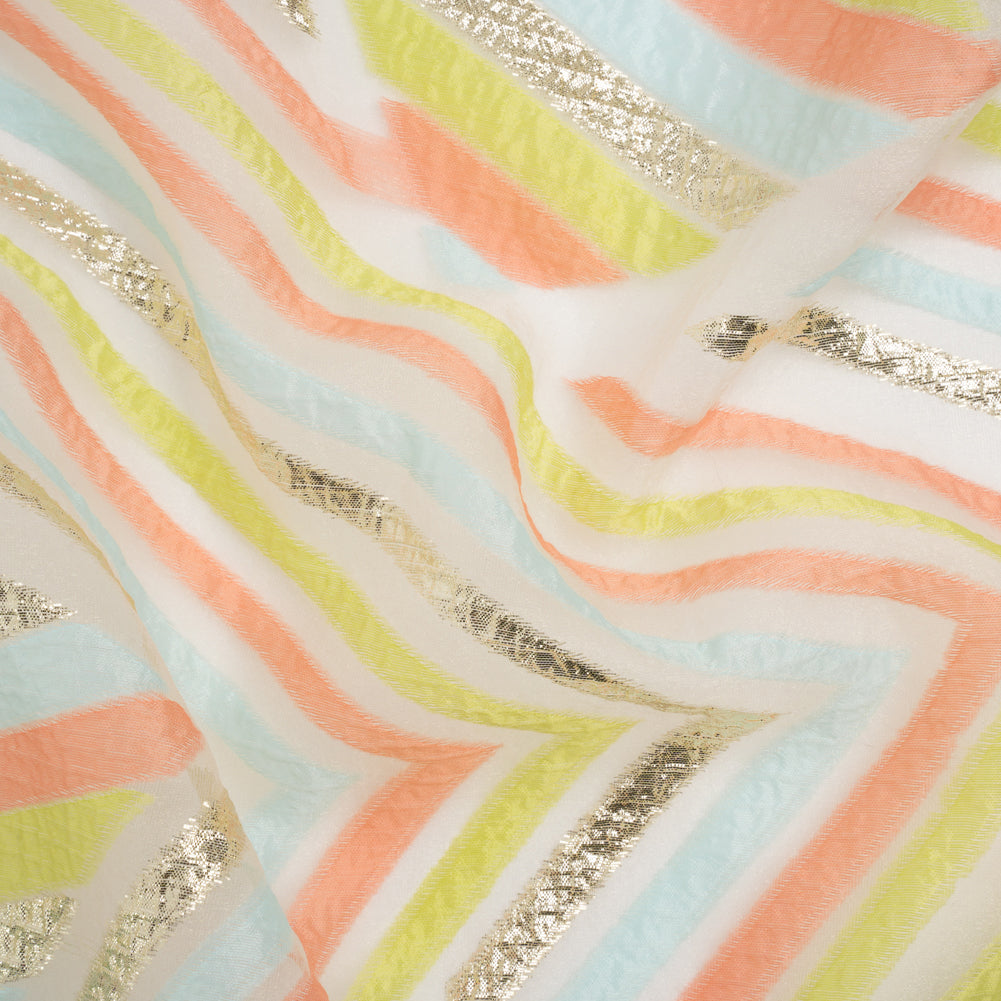 Metallic Gold, Coral and Lime Chevrons and Arrows Luxury Burnout Brocade Metallic Gold, Coral and Lime Chevrons and Arrows Luxury Burnout Brocade