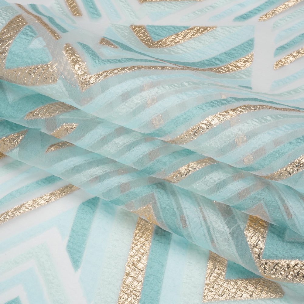 Metallic Gold, Aqua and Teal Chevrons and Arrows Luxury Burnout Brocade Full Metallic Gold, Aqua and Teal Chevrons and Arrows Luxury Burnout Brocade Full