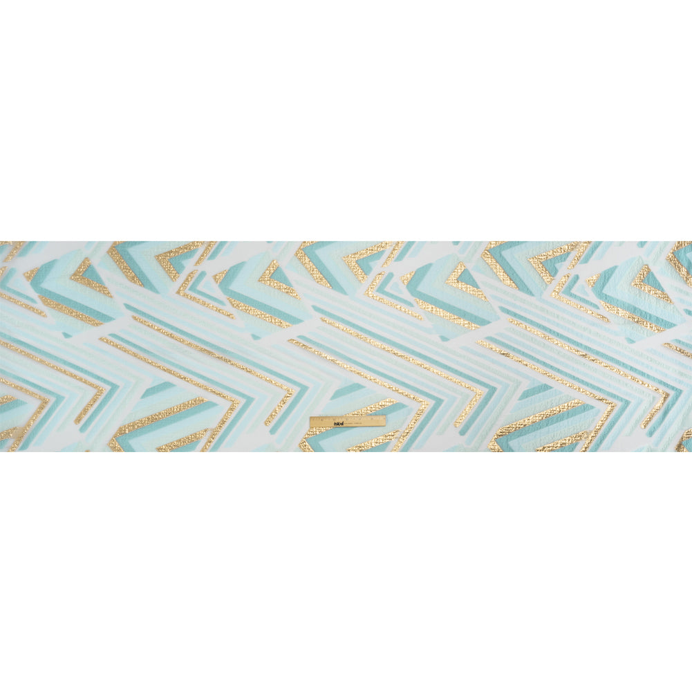 Metallic Gold, Aqua and Teal Chevrons and Arrows Luxury Burnout Brocade Drape Metallic Gold, Aqua and Teal Chevrons and Arrows Luxury Burnout Brocade Drape