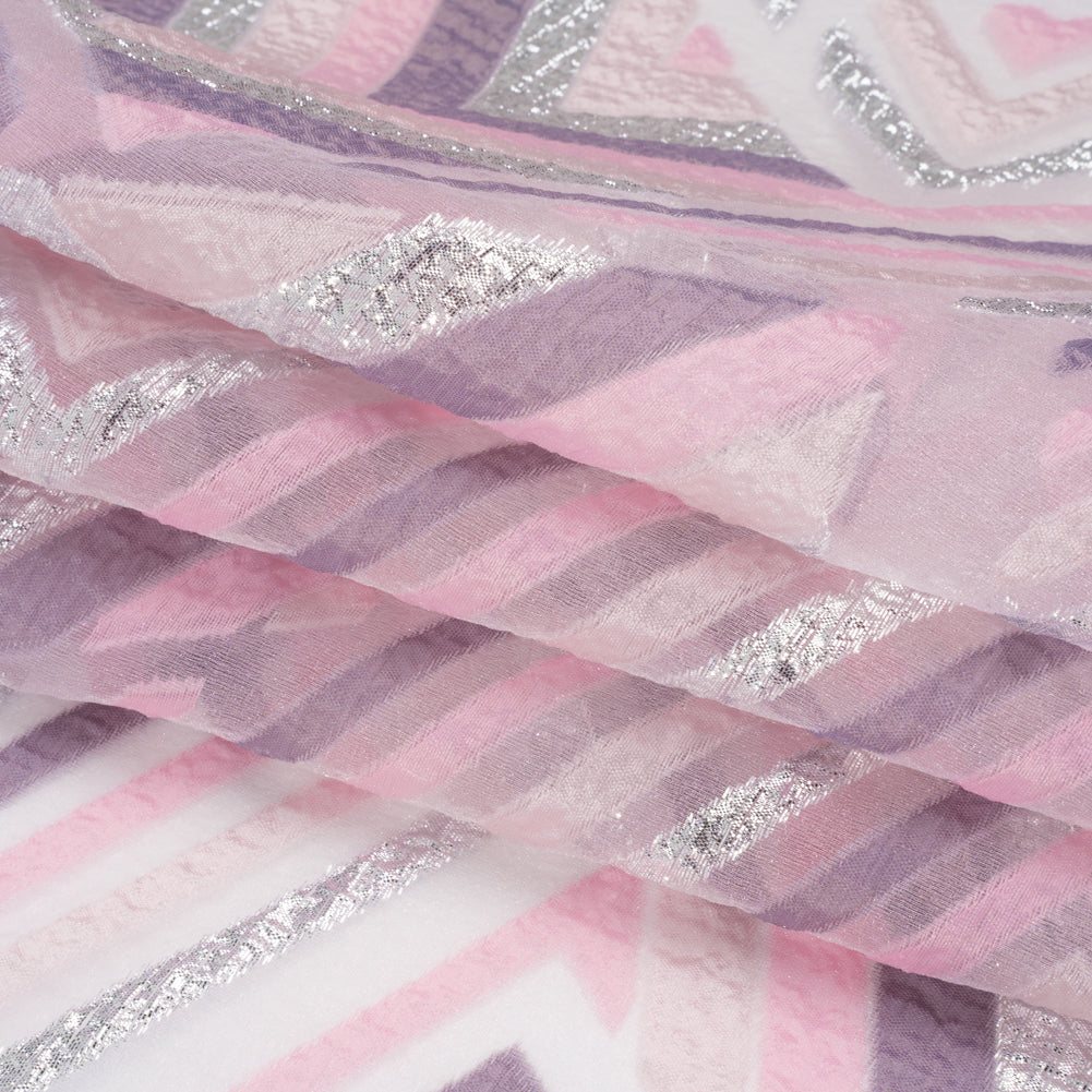 Metallic Silver, Pink and Mauve Chevrons and Arrows Luxury Burnout Brocade - Full Metallic Silver, Pink and Mauve Chevrons and Arrows Luxury Burnout Brocade - Full