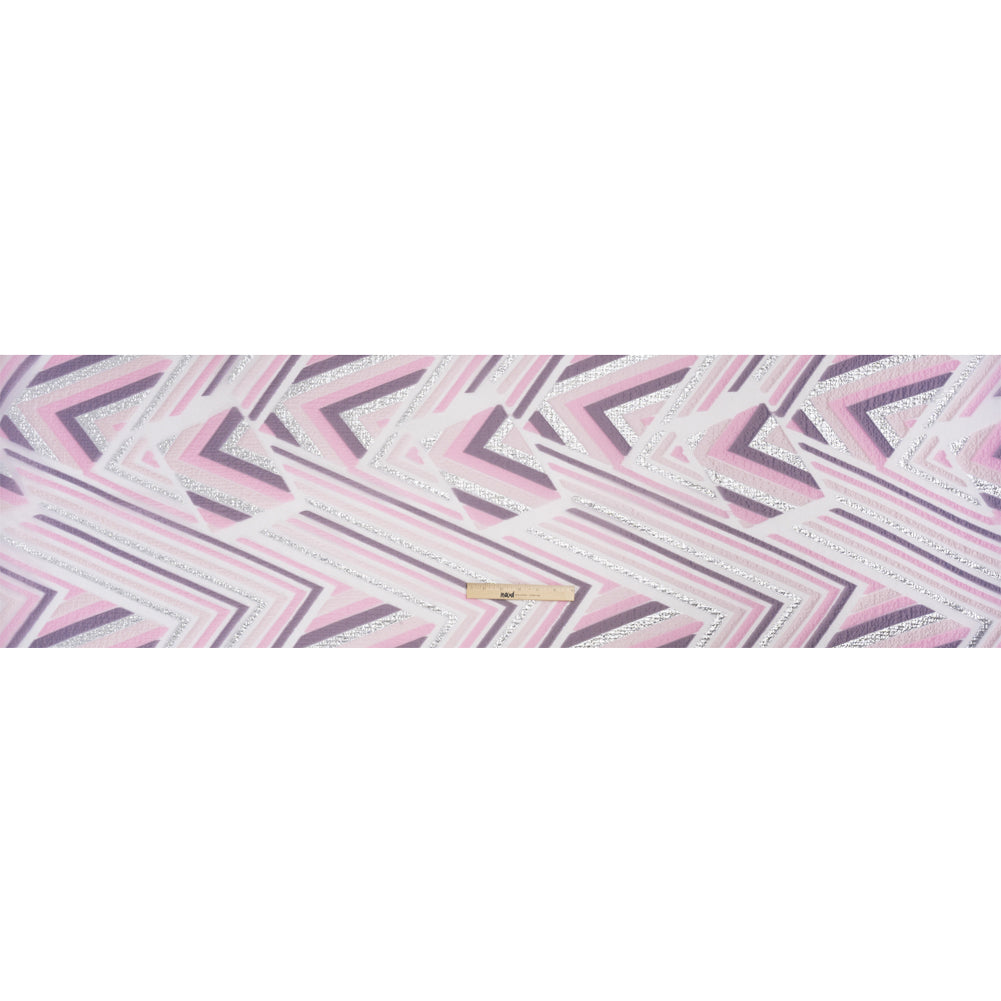 Metallic Silver, Pink and Mauve Chevrons and Arrows Luxury Burnout Brocade - Drape Metallic Silver, Pink and Mauve Chevrons and Arrows Luxury Burnout Brocade - Drape
