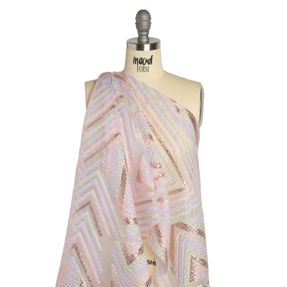 Metallic Rose Gold, Lavender and Mint Chevrons and Arrows Luxury Burnout Brocade - Detail Metallic Rose Gold, Lavender and Mint Chevrons and Arrows Luxury Burnout Brocade - Detail