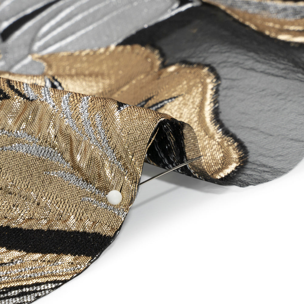 Metallic Gold, Silver and Black Fantastic Flowers Luxury Burnout Brocade Folded Metallic Gold, Silver and Black Fantastic Flowers Luxury Burnout Brocade Folded