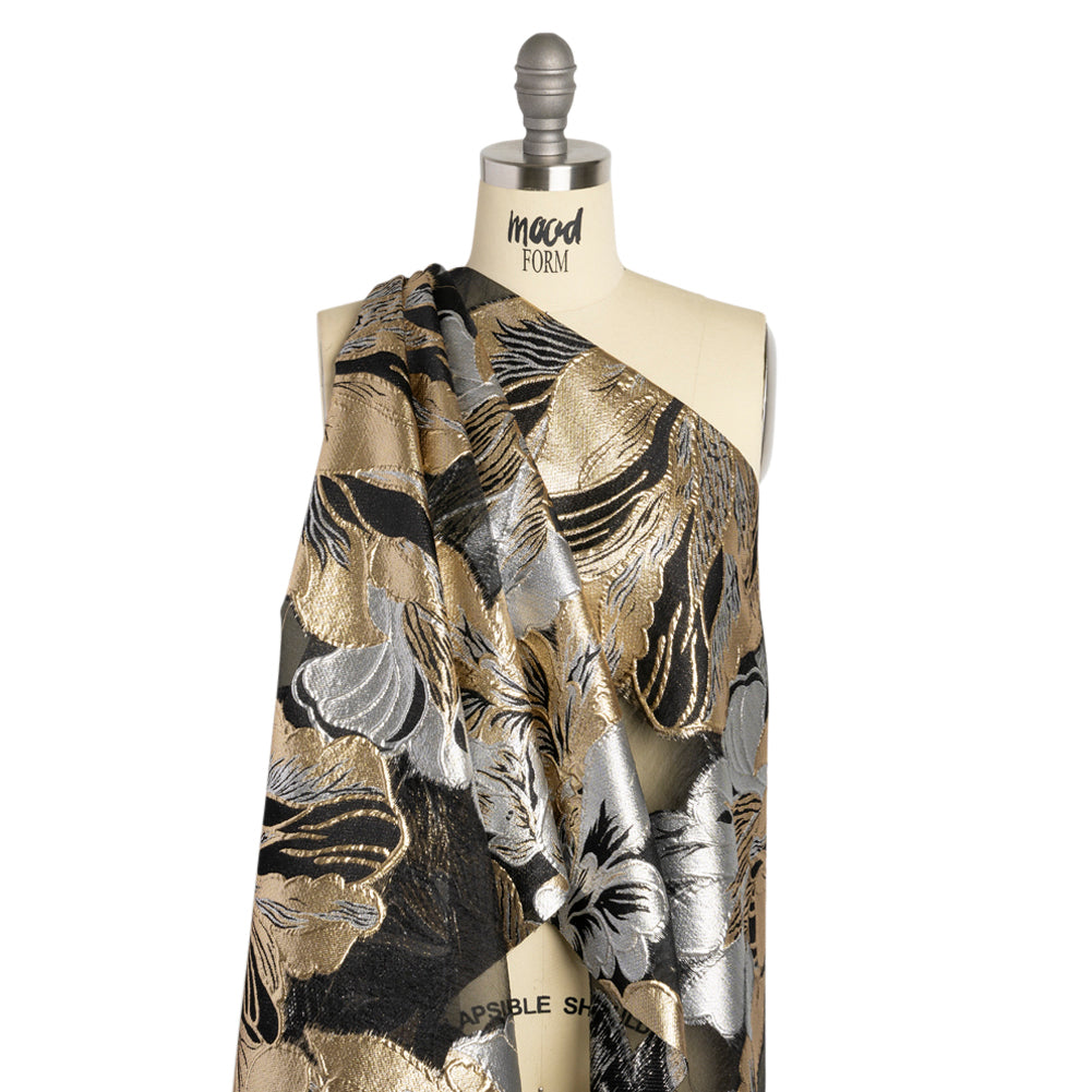 Metallic Gold, Silver and Black Fantastic Flowers Luxury Burnout Brocade Detail Metallic Gold, Silver and Black Fantastic Flowers Luxury Burnout Brocade Detail