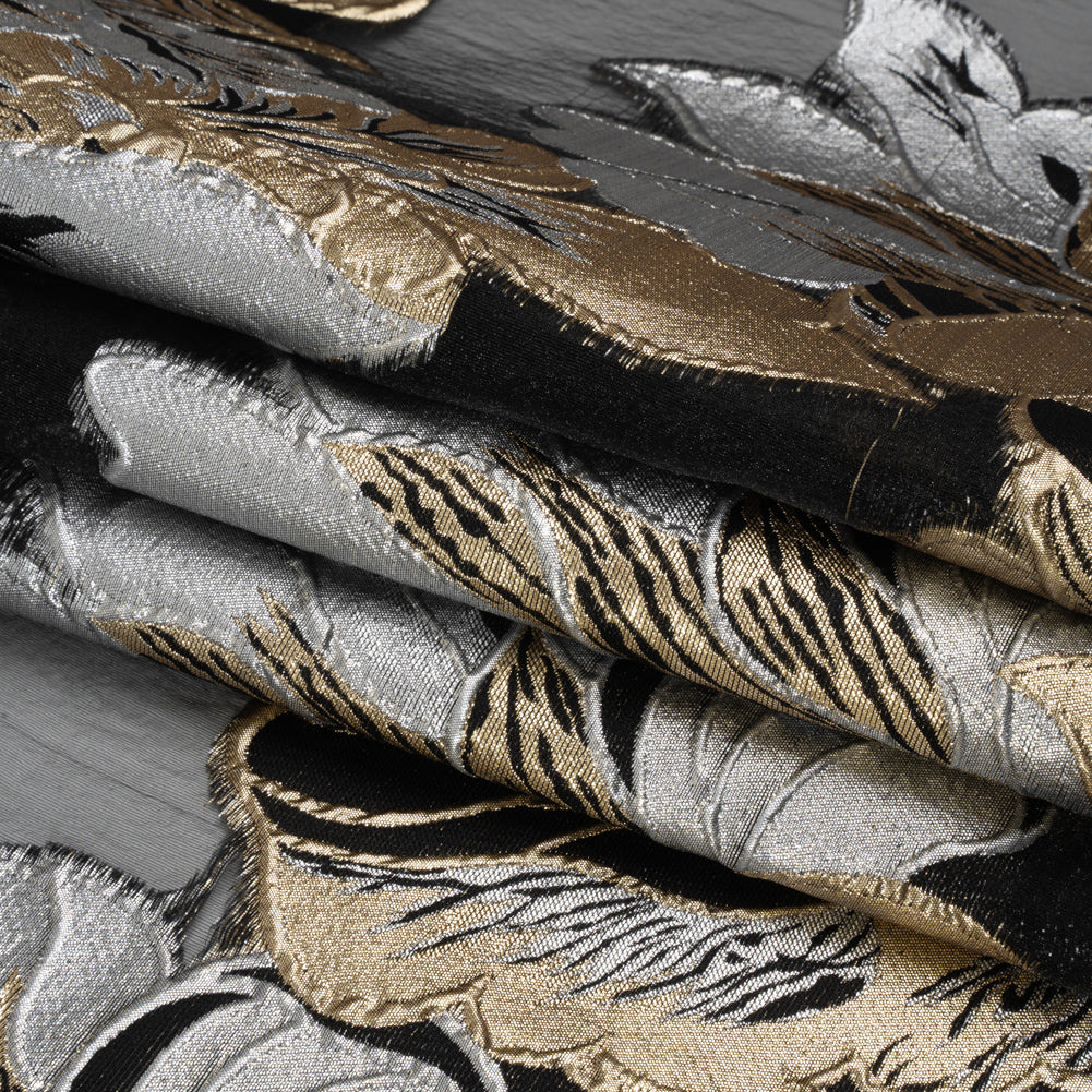 Metallic Gold, Silver and Black Fantastic Flowers Luxury Burnout Brocade Full Metallic Gold, Silver and Black Fantastic Flowers Luxury Burnout Brocade Full
