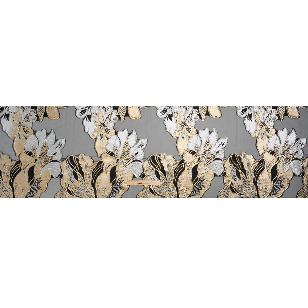 Metallic Gold, Silver and Black Fantastic Flowers Luxury Burnout Brocade Drape Metallic Gold, Silver and Black Fantastic Flowers Luxury Burnout Brocade Drape
