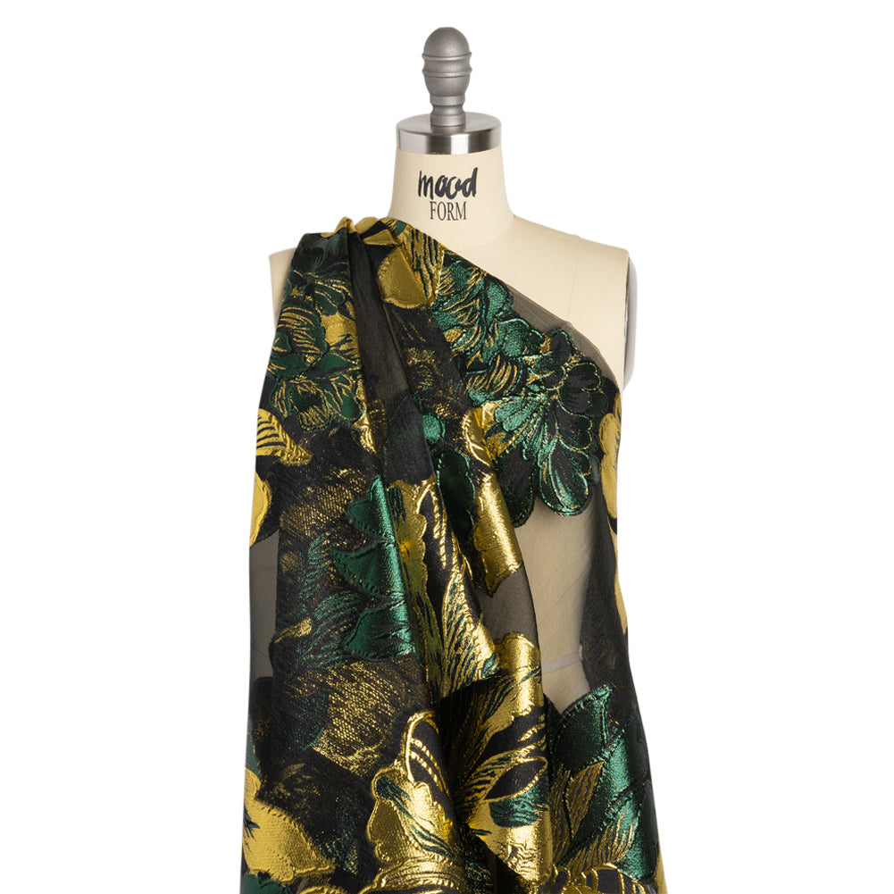 Metallic Forest, Gold and Black Fantastic Flowers Luxury Burnout Brocade - Detail Metallic Forest, Gold and Black Fantastic Flowers Luxury Burnout Brocade - Detail