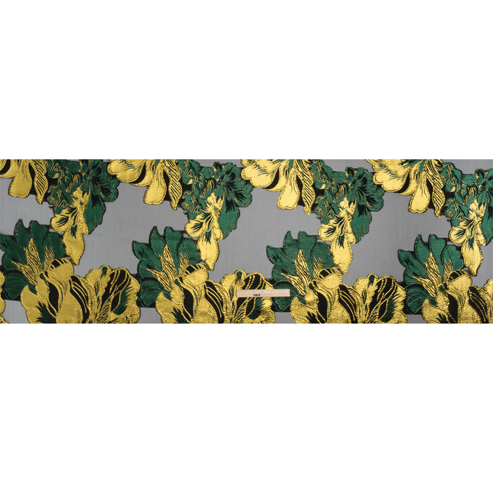 Metallic Forest, Gold and Black Fantastic Flowers Luxury Burnout Brocade - Drape Metallic Forest, Gold and Black Fantastic Flowers Luxury Burnout Brocade - Drape