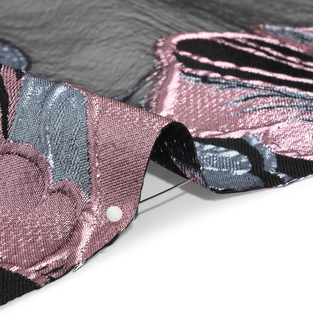 Metallic Pink, Blue Gray and Black Fantastic Flowers Luxury Burnout Brocade Folded Metallic Pink, Blue Gray and Black Fantastic Flowers Luxury Burnout Brocade Folded