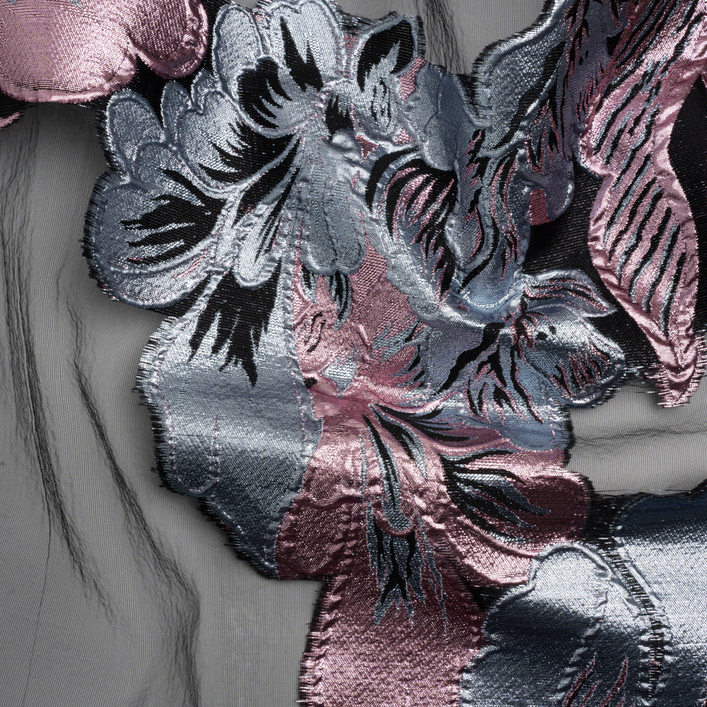 Metallic Pink, Blue Gray and Black Fantastic Flowers Luxury Burnout Brocade Metallic Pink, Blue Gray and Black Fantastic Flowers Luxury Burnout Brocade