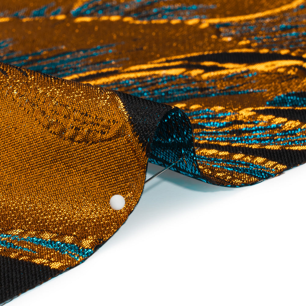 Metallic Teal, Orange and Black Fantastic Flowers Luxury Burnout Brocade - Folded Metallic Teal, Orange and Black Fantastic Flowers Luxury Burnout Brocade - Folded