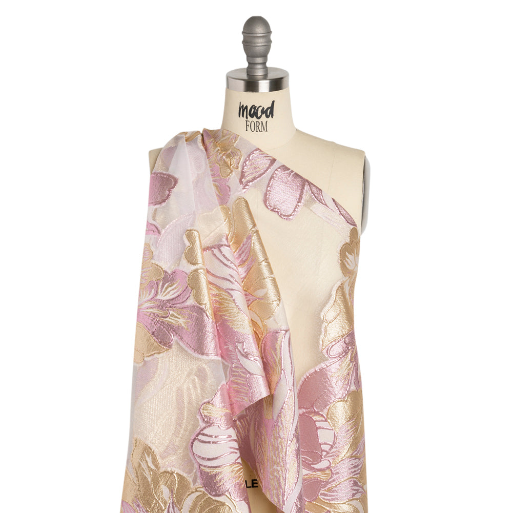 Metallic Pink, Gold and White Fantastic Flowers Luxury Burnout Brocade - Detail Metallic Pink, Gold and White Fantastic Flowers Luxury Burnout Brocade - Detail