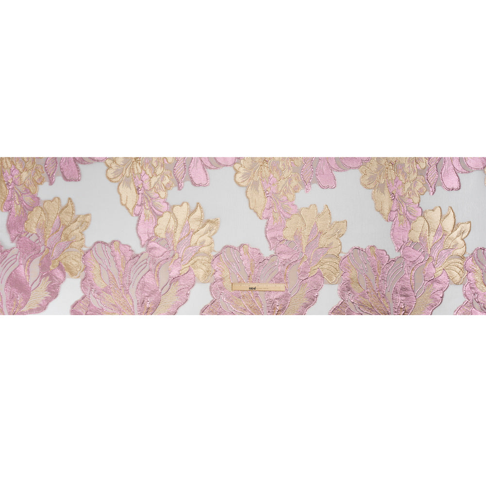 Metallic Pink, Gold and White Fantastic Flowers Luxury Burnout Brocade - Drape Metallic Pink, Gold and White Fantastic Flowers Luxury Burnout Brocade - Drape