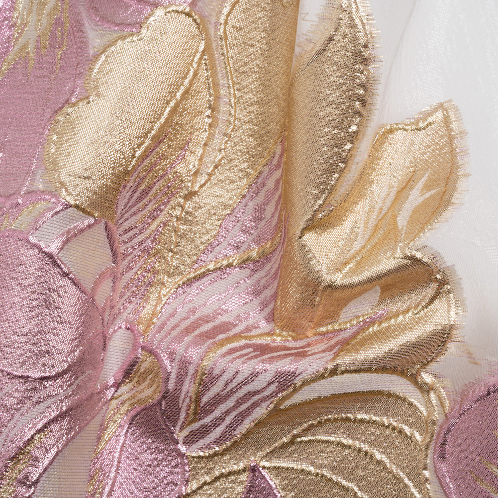 Metallic Pink, Gold and White Fantastic Flowers Luxury Burnout Brocade Metallic Pink, Gold and White Fantastic Flowers Luxury Burnout Brocade