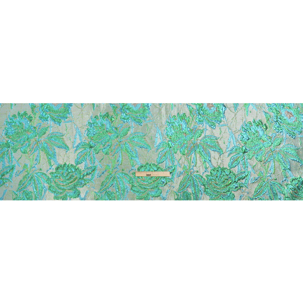 Metallic Green, Blue and Pale Gold Radiant Roses Luxury Brocade - Drape Metallic Green, Blue and Pale Gold Radiant Roses Luxury Brocade - Drape