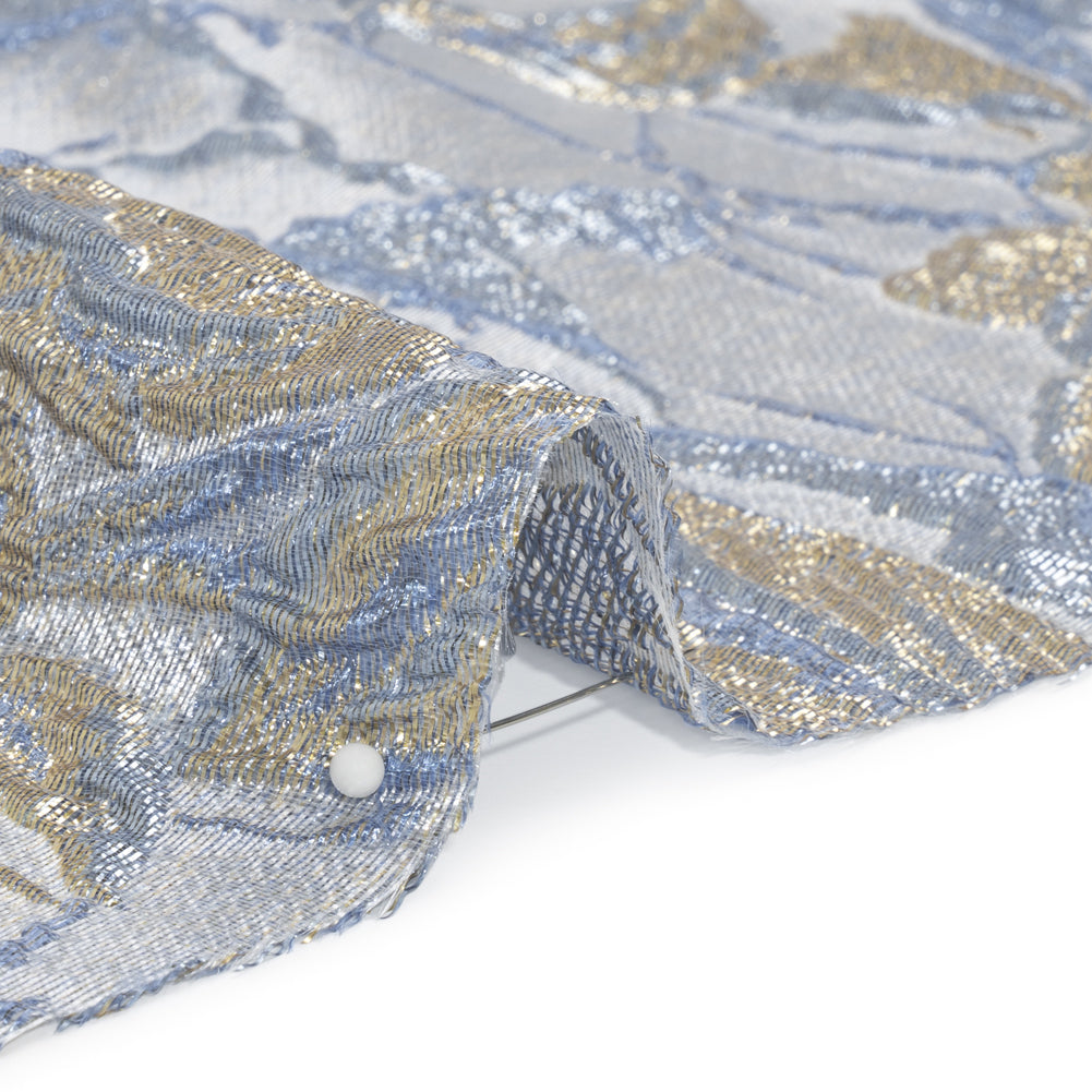 Metallic Gold, Blue and Gray Radiant Roses Luxury Brocade Folded Metallic Gold, Blue and Gray Radiant Roses Luxury Brocade Folded