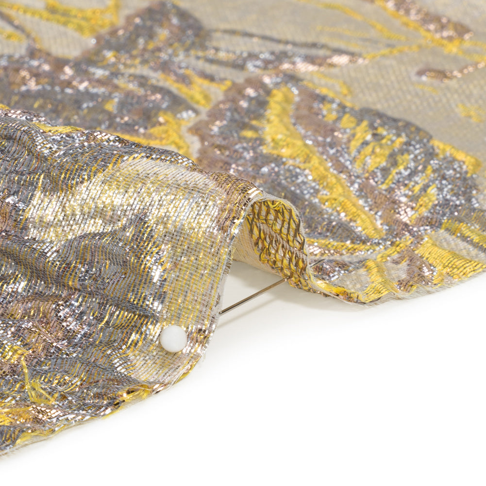 Metallic Pale Blue, Yellow and Rose Gold Radiant Roses Luxury Brocade Folded Metallic Pale Blue, Yellow and Rose Gold Radiant Roses Luxury Brocade Folded
