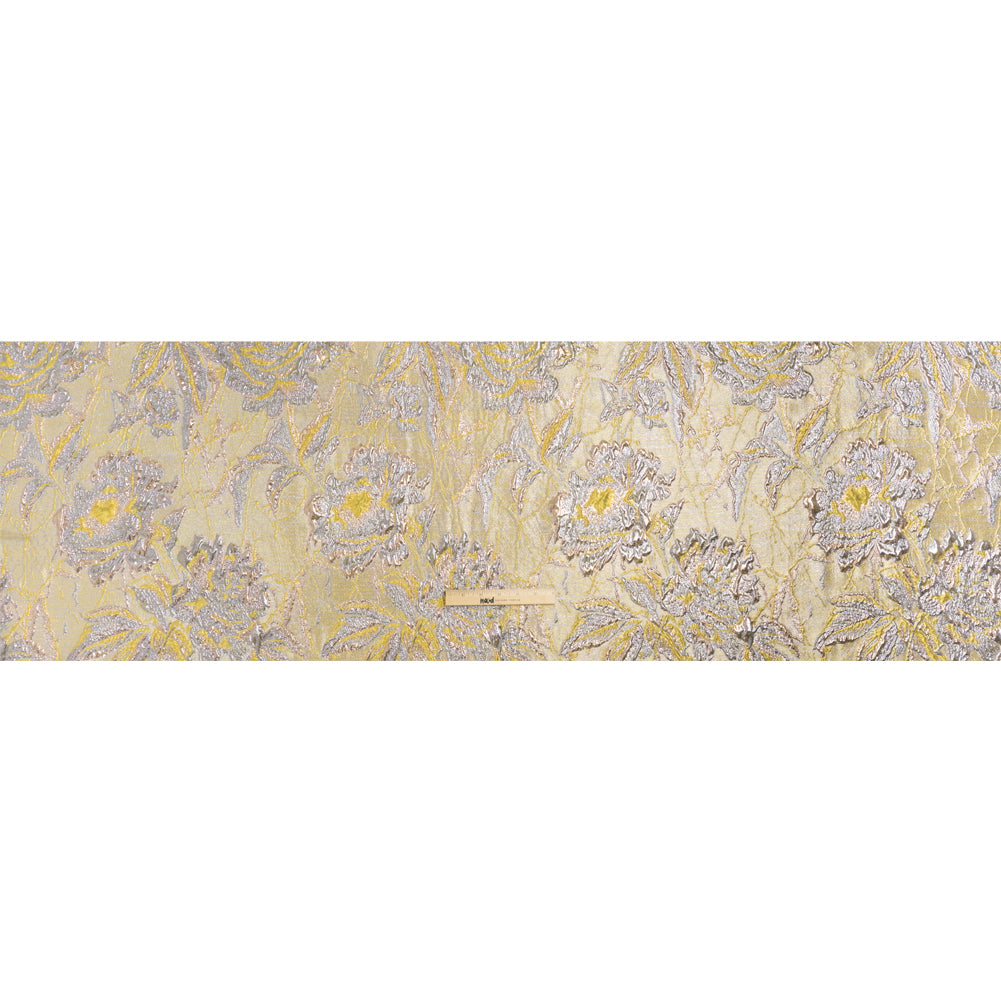 Metallic Pale Blue, Yellow and Rose Gold Radiant Roses Luxury Brocade Drape Metallic Pale Blue, Yellow and Rose Gold Radiant Roses Luxury Brocade Drape