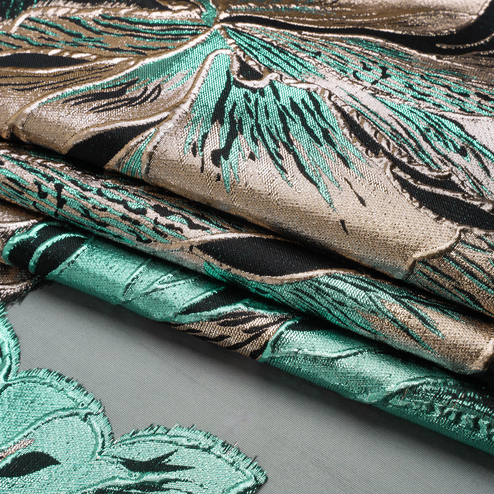 Metallic Turquoise, Silver and Black Floral Luxury Burnout Brocade Panel - Full Metallic Turquoise, Silver and Black Floral Luxury Burnout Brocade Panel - Full