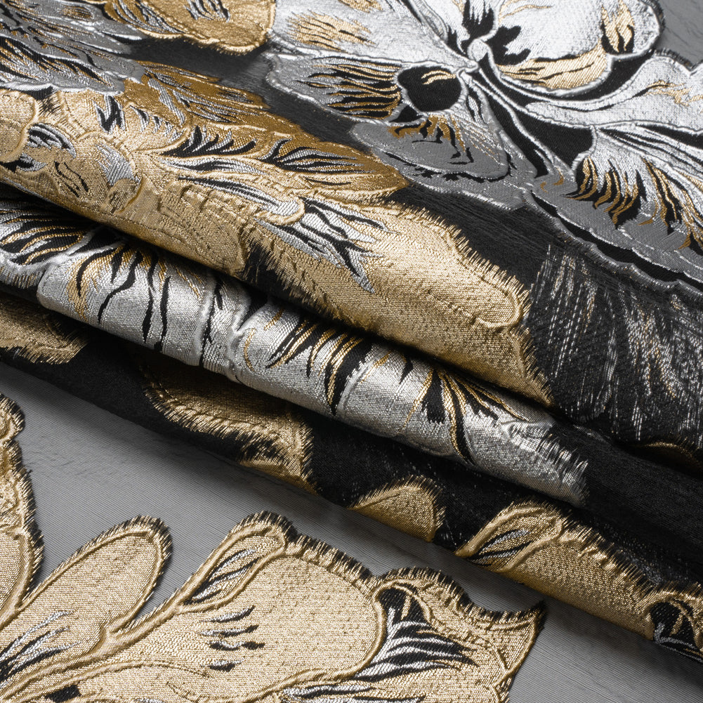 Metallic Gold, Silver and Black Floral Luxury Burnout Brocade Panel - Full Metallic Gold, Silver and Black Floral Luxury Burnout Brocade Panel - Full