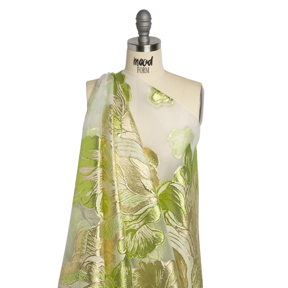 Metallic Gold, Lime and White Floral Luxury Burnout Brocade Panel Detail Metallic Gold, Lime and White Floral Luxury Burnout Brocade Panel Detail