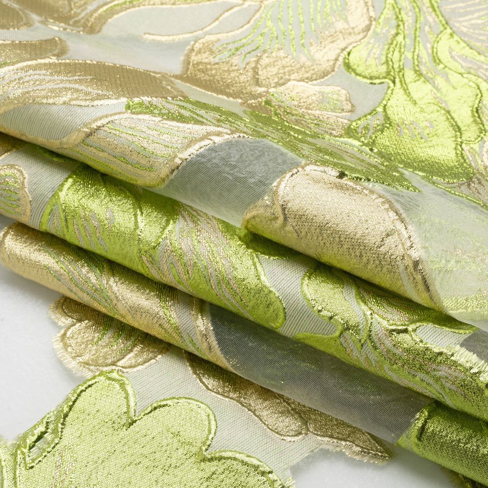 Metallic Gold, Lime and White Floral Luxury Burnout Brocade Panel Full Metallic Gold, Lime and White Floral Luxury Burnout Brocade Panel Full
