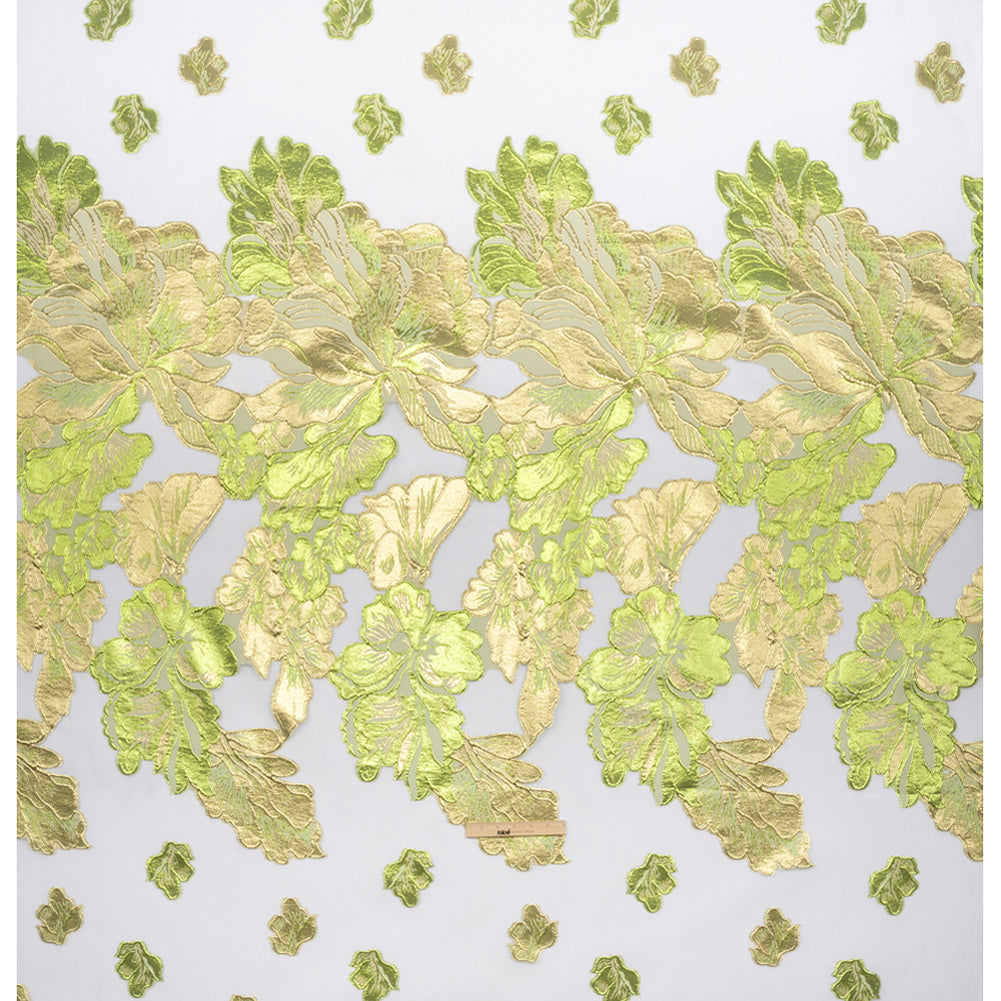 Metallic Gold, Lime and White Floral Luxury Burnout Brocade Panel Drape Metallic Gold, Lime and White Floral Luxury Burnout Brocade Panel Drape