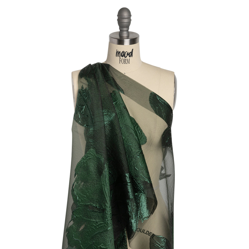 Metallic Emerald Big Florals Luxury Burnout Brocade - Detail Metallic Emerald Big Florals Luxury Burnout Brocade - Detail