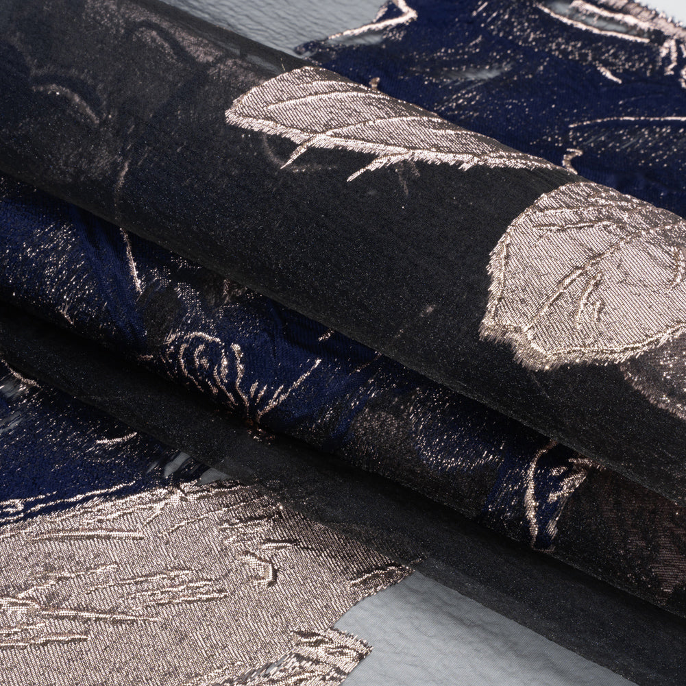 Metallic Rose Gold and Navy Big Florals Luxury Burnout Brocade - Full Metallic Rose Gold and Navy Big Florals Luxury Burnout Brocade - Full