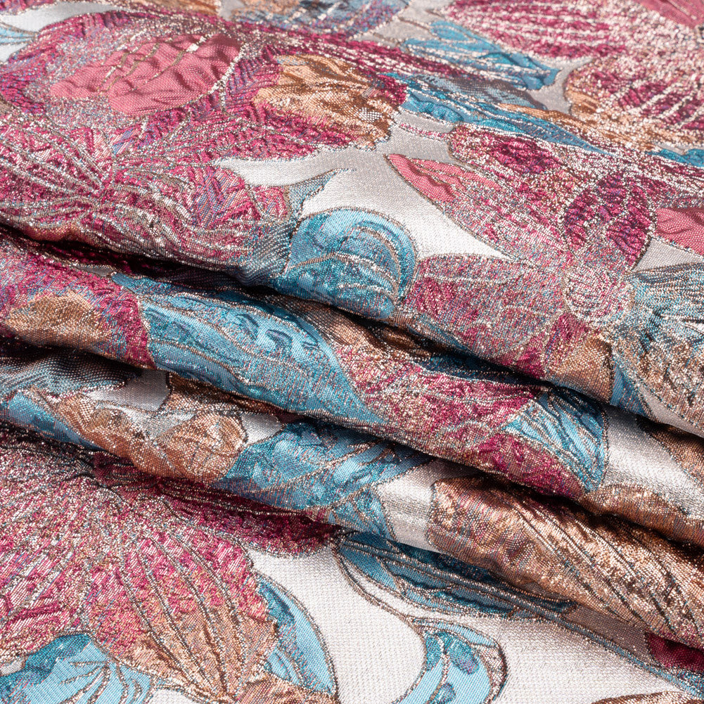 Metallic Hot Pink, Blue and Peach Blooms Luxury Brocade Full Metallic Hot Pink, Blue and Peach Blooms Luxury Brocade Full