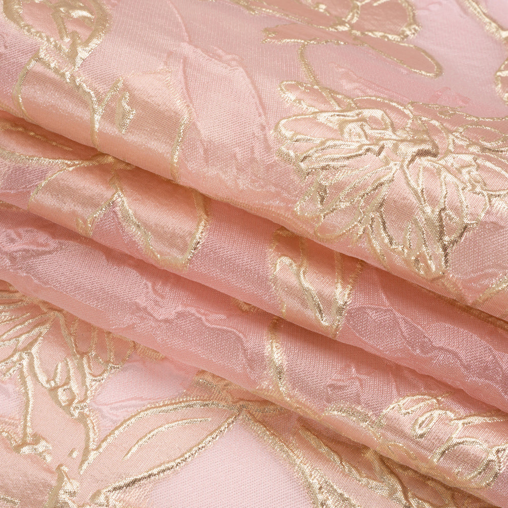 Metallic Gold and Pink Floating Flowers Luxury Burnout Brocade Full Metallic Gold and Pink Floating Flowers Luxury Burnout Brocade Full