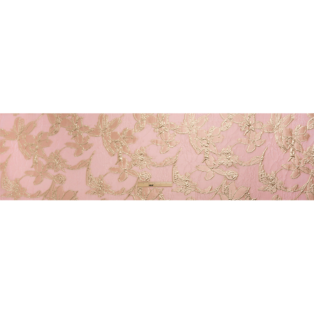 Metallic Gold and Pink Floating Flowers Luxury Burnout Brocade Drape Metallic Gold and Pink Floating Flowers Luxury Burnout Brocade Drape