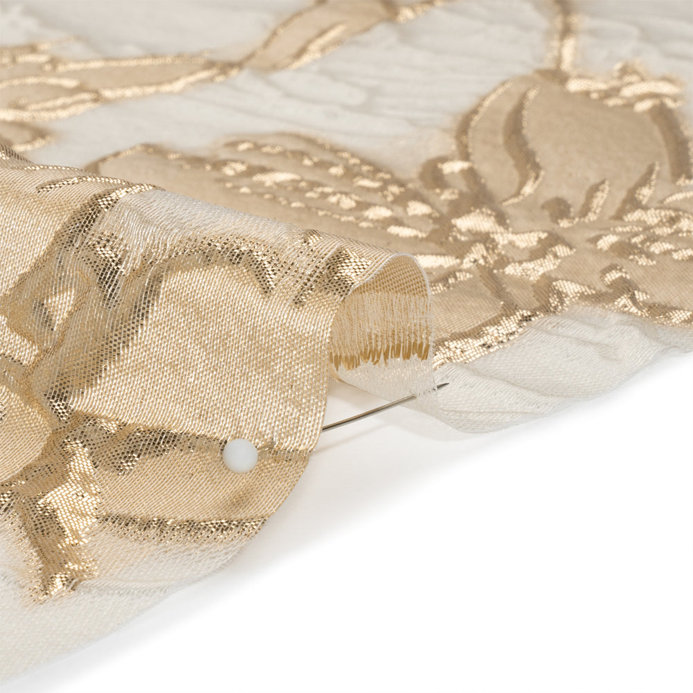 Metallic Gold and Gilded Beige Floating Flowers Luxury Burnout Brocade - Folded Metallic Gold and Gilded Beige Floating Flowers Luxury Burnout Brocade - Folded